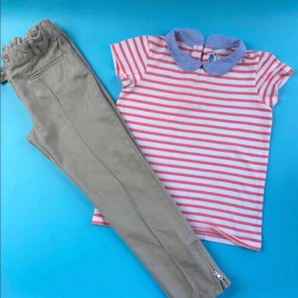 Jacadi Girl Short Sleeve Top & Ankle Zip Pant Bundle Of 2  Size 6-7 - Picture 1 of 5